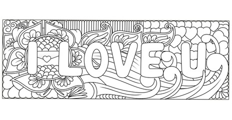 I Love You hand lettering and doodles elements