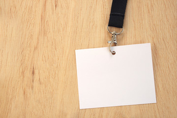 Empty white card on black trade fair lanyard, isolated