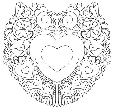 Hand drawn doodles happy valentines day with symbol and elements theme form heart