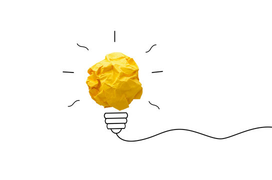 creative idea.Concept idea and innovation with paper light bulb on yellow background