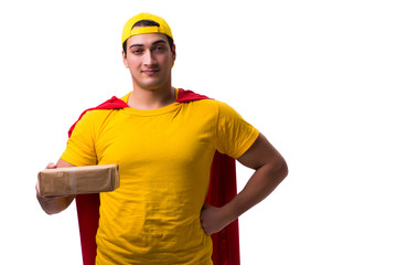 Super hero delivery guy isolated on white