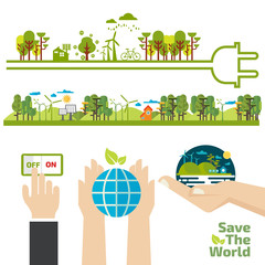switch off, energy concept, flat design concept for ecology, green, recycle and save the planet, think green, save the world