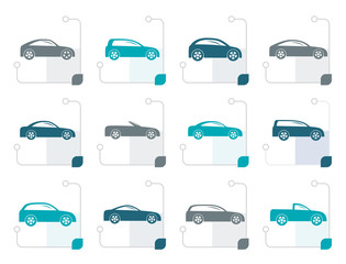 Stylized different types of cars icons - Vector icon set