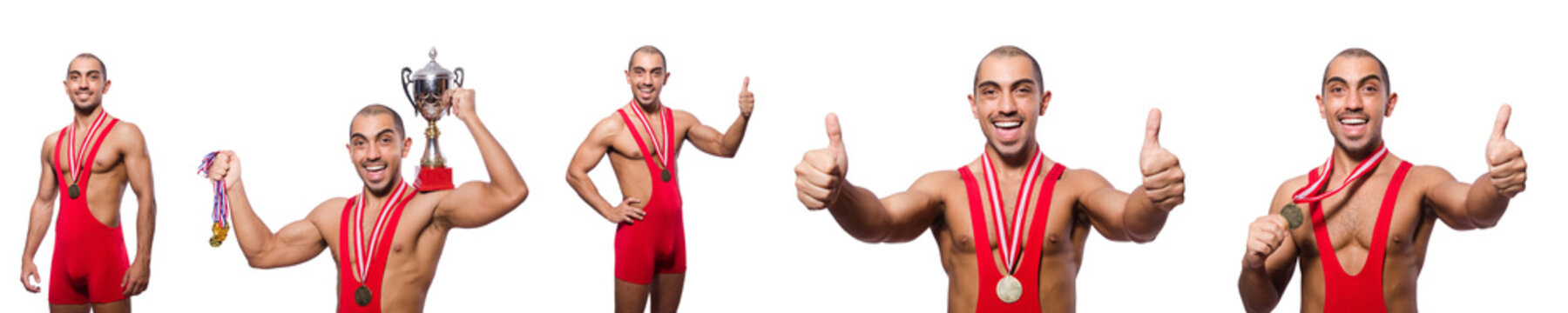 Wrestler in red dress isolated on the white background
