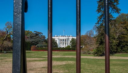 Fototapeta na wymiar The White House and Lawn Behind Bars, Washington D.C.