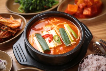 kimchi jjigae is korean style stew, korean traditional soup,