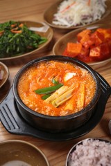 kimchi jjigae is korean style stew, korean traditional soup,