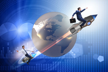Fototapeta premium Global competition concept with chasing businessmen