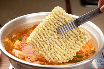 kimchi jjigae noodle is korean style stew, korean traditional soup,