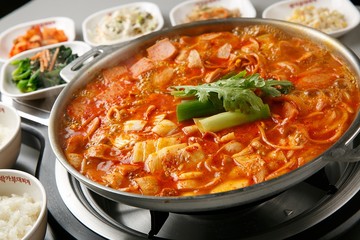 budae jjigae is korean style stew, korean traditional soup,