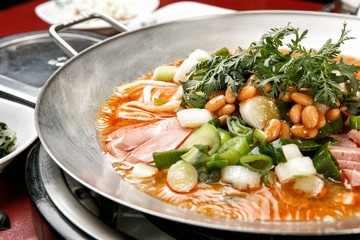 budae jjigae is korean style stew, korean traditional soup,