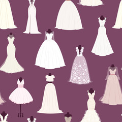 Wedding bride dress vector seamless pattern