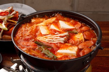 budae jjigae is korean style stew, korean traditional soup,