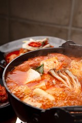 budae jjigae is korean style stew, korean traditional soup,