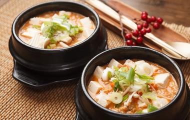cheonggukjang jjigae is korean style tofu stew, korean traditional soup,