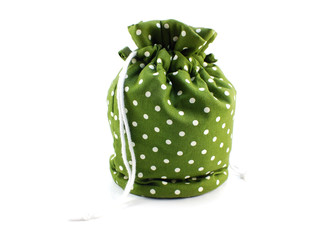 green polka dots fabrice bag on white background