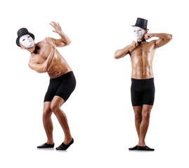 Naked muscular mime isolated on white