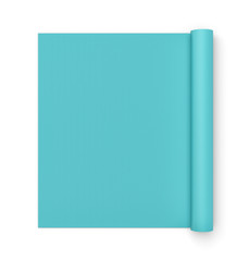 Rendering of blue half rolled yoga mat isolated on white background.
