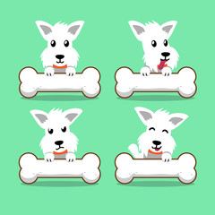 Cartoon character white scottish terrier dog with big bones