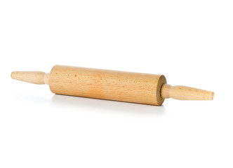 Wooden rolling pin kitchen utensil over white