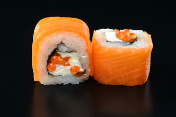 Sushi on black background