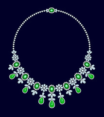 Diamond necklace with emeralds