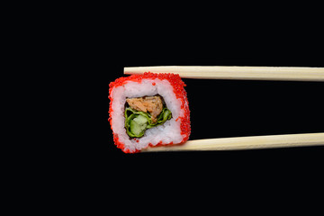 Sushi on black background