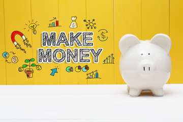 Make Money text with piggy bank