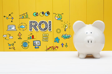 ROI text with piggy bank