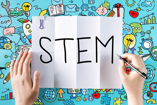 STEM text with hands