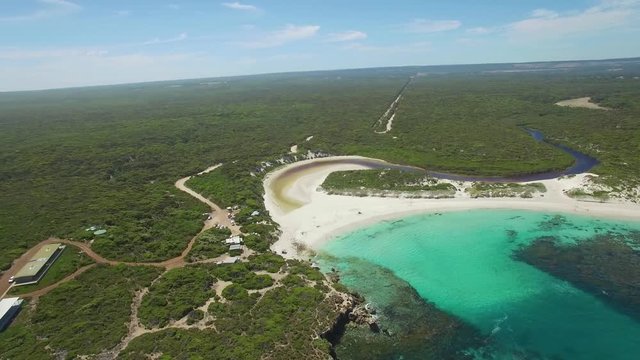 Round aerial pan of Hanson Bay on bright sunny day.  Kangaroo Island, South Australia