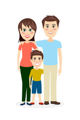 Cheerful married couple with the child a vector illustration flat style.