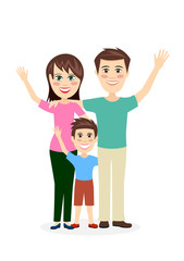 Cheerful married couple with the child a vector illustration flat style.