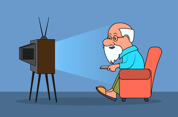 Drawing the elderly person watches television a vector illustration.