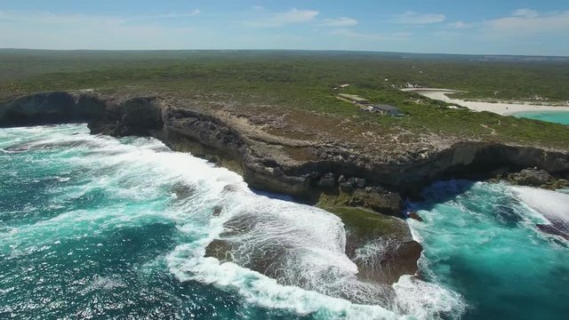 Flying along rugged ocean coastline. Kangaroo Island, South Australia
