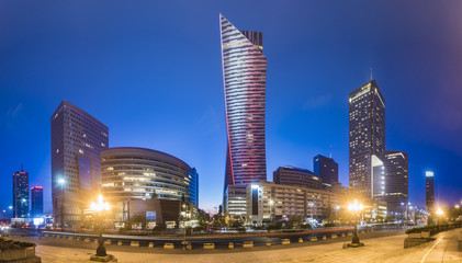 Warsaw,Poland October 2016:Warsaw city with skyscrapers at night