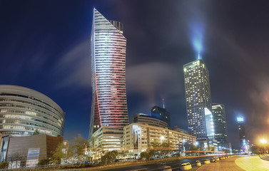 Warsaw,Poland October 2016:Warsaw city with skyscrapers at night