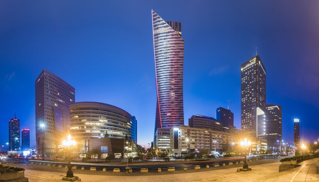 Fototapeta Warsaw,Poland October 2016:Warsaw city with skyscrapers at night