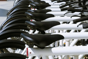 Row of bicycle parking background. Row of bike parking for rent