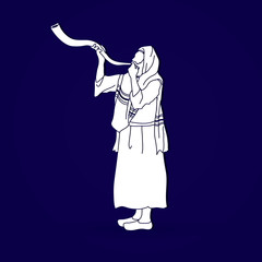 Shofar blowing, Kudu shofar blower graphic vector.