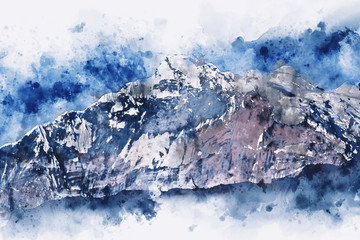 Mountains landscape in winter with splash