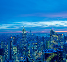 View of New York Manhattan during sunset hours