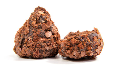 Chocolate candies isolated on white background.