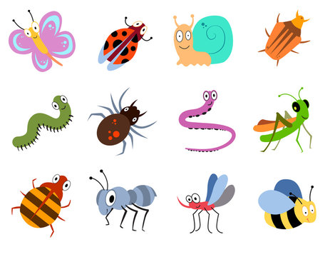Cute and funny bugs, insects vector collection
