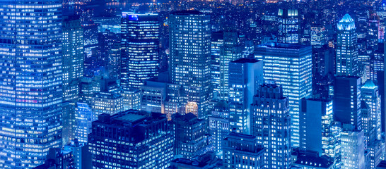 View of New York Manhattan during sunset hours