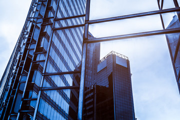 low angle view of skyscrapers in city of China.