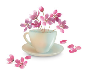 Fototapeta na wymiar Cup with Spring Flowers