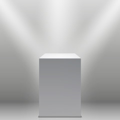 Museum pedestal, white empty 3d podium and spotlights vector illustration