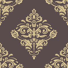 Elegant classic pattern. Seamless abstract background with repeating elements. Brown and golden pattern