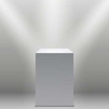 Museum Pedestal, White Empty 3d Podium And Spotlights Vector Illustration